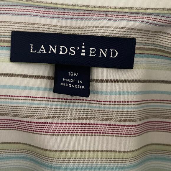 Lands End Women Top 16W Colorful Striped Button Up Preppy Officewear Travel NEW - Picture 2 of 12